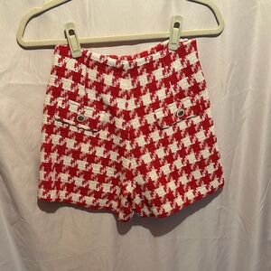 Stylish Red and White Houndstooth Women Shorts
